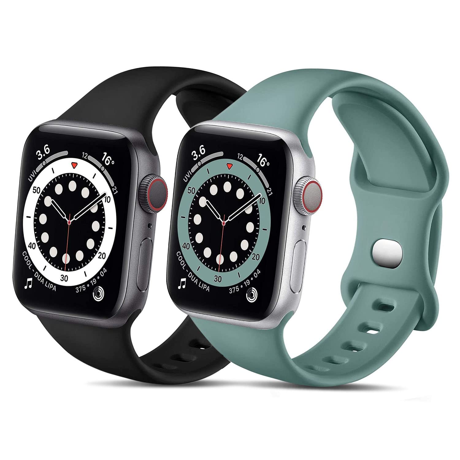 QLTYPRI バンド 対応 Apple Watch アップルウォッチ バンド 30mm 40mm 42mm 44mm シリコン ベルド ソフト スポーツバンド 交換バンド 女性 男性 ストラップ アップルウォッチシリーズ 適応 iWatch Ultra SE Series 8/7/6/5/4/3/2/1(38mm/40mm,S/M,ブラック+パイングリーン)