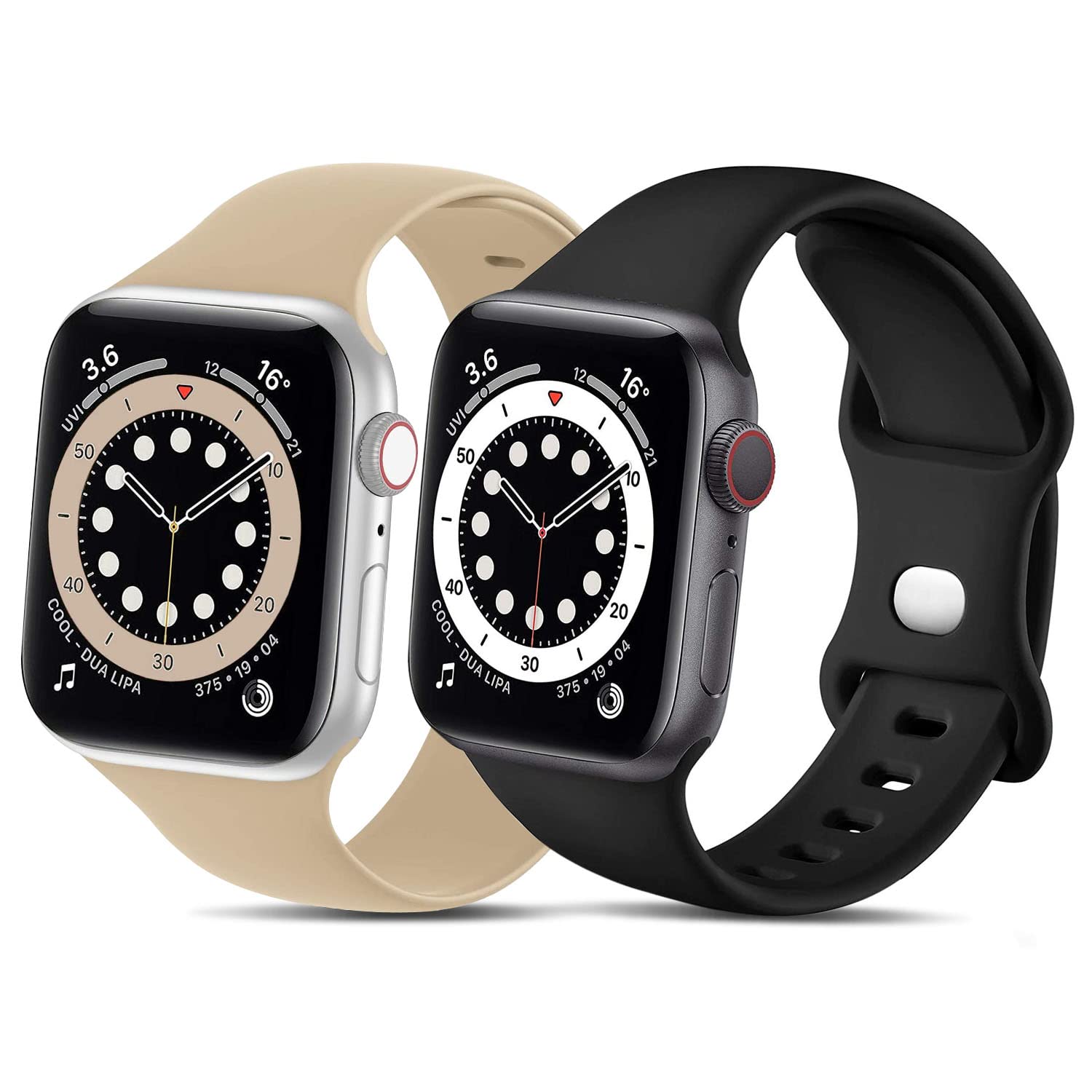 QLTYPRI バンド 対応 Apple Watch アップルウォッチ バンド 30mm 40mm 42mm 44mm シリコン ベルド ソフト スポーツバンド 交換バンド 女性 男性 ストラップ アップルウォッチシリーズ 適応 iWatch Ultra SE Series 8/7/6/5/4/3/2/1(38mm/40mm,M/L,ベージュ+ブラック)