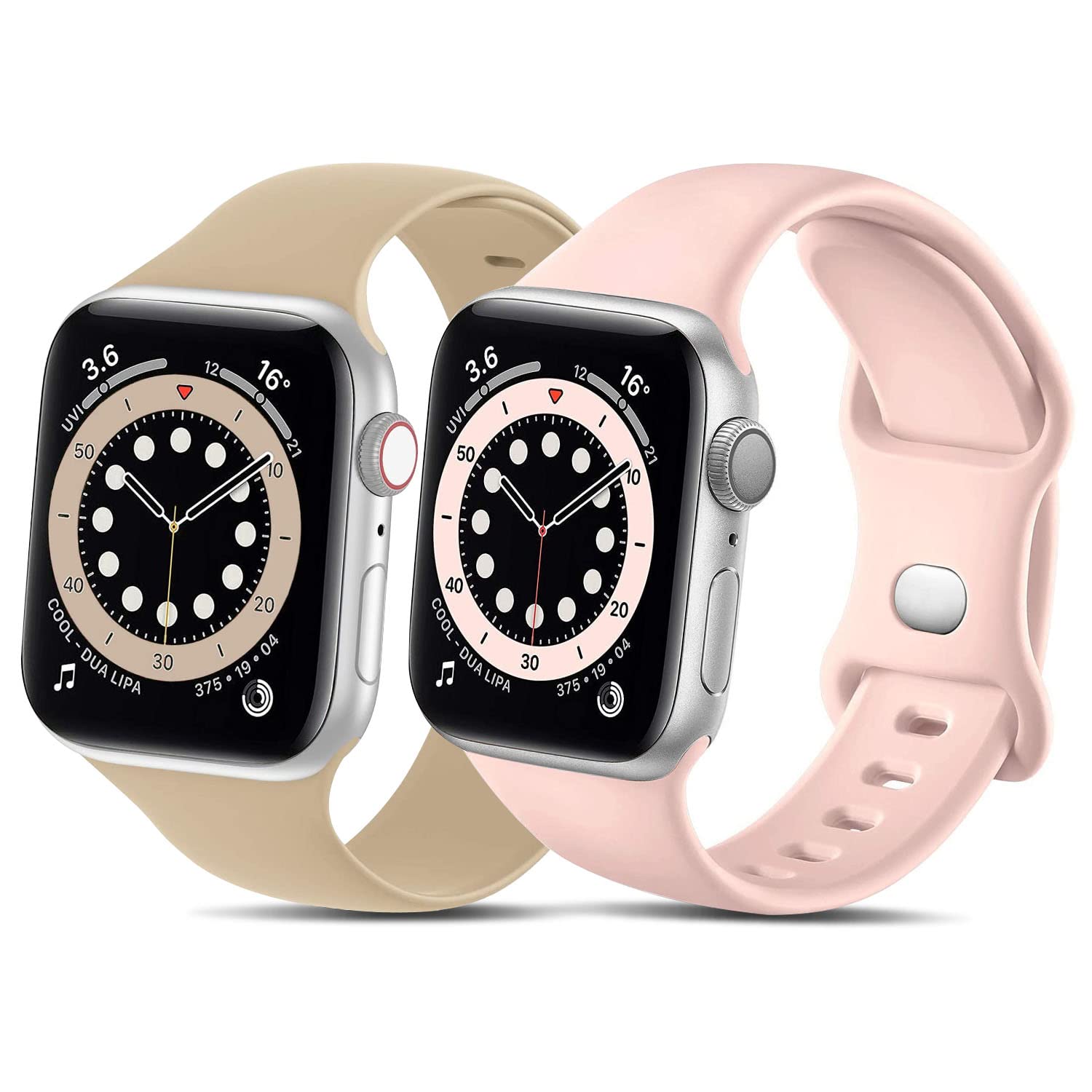 QLTYPRI バンド 対応 Apple Watch アップルウォッチ バンド 30mm 40mm 42mm 44mm シリコン ベルド ソフト スポーツバンド 交換バンド 女性 男性 ストラップ アップルウォッチシリーズ 適応 iWatch Ultra SE Series 8/7/6/5/4/3/2/1(38mm/40mm,M/L,ベージュ+ミルクティー)