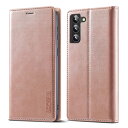 QLTYPRI Samsung Galaxy S22 ケース 手帳型 SC-51C/SCG13 ケース 高級PUレザー 艶なしPU革 TPU バンパー カード収納 スタンド機能 マグネット 耐衝撃 全面保護 財布型 カバー ギャラクシー S22 対応 6.1 インチ - ローズゴールド