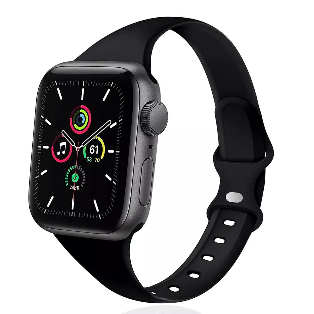 QLTYPRI コンパチブル Apple Watch バンド スポーツシリコンバンド 38mm 40mm 41mm 42mm 44mm 45mm シリコン 製 柔軟 通気 防水性 耐久性 スポーツバンド 交換バンド 女性 男性 iWatch Ultra SE Series 8/7/6/5/4/3/2/1に対応 (42mm/44mm/45mm,ブラック)