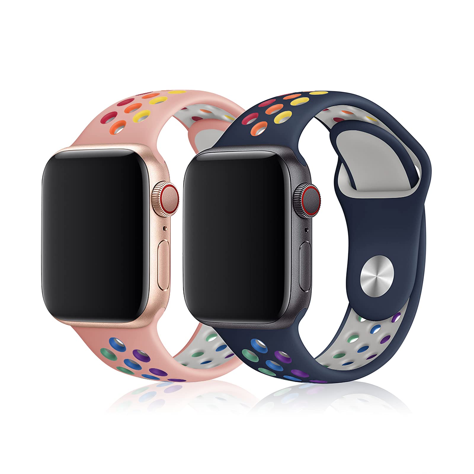 QLTYPRI コンパチブル Apple Watch バンド アップルウォッチ バンド 30mm 40mm 42mm 44mm シリコン製 ベルド ソフト 虹 色彩 スポーツバンド 交換バンド 通気 柔らか・