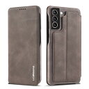 QLTYPRI Samsung Galaxy S22 5G ケース ギャラクシー S22 ケース 手帳型 スマホケース 高級PUレザー 手作り 薄型 マグネット式 スタンド機能 カード収納 耐衝撃 携帯カバー - ブラウン(2)