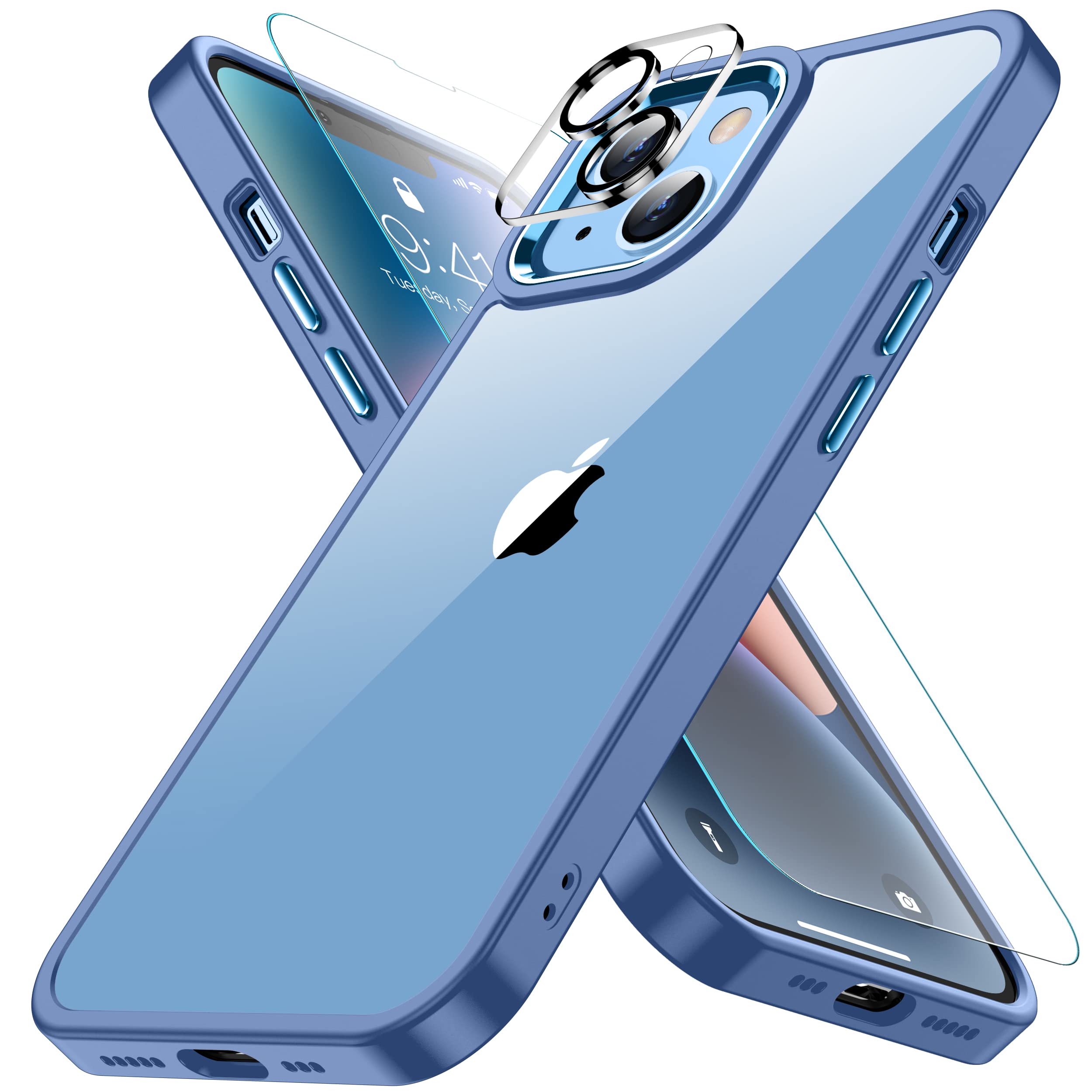 iPhone14 用 ケース ブルー 耐衝撃 カメラレンズ保護付き 黄ばみ防止 アイフォン14ケース 米軍MIL規格 耐久性 SGS認証 アイホン14ケース ワイヤレス充電対応 スマホケース あいふぉん14 カバー 6.1インチ