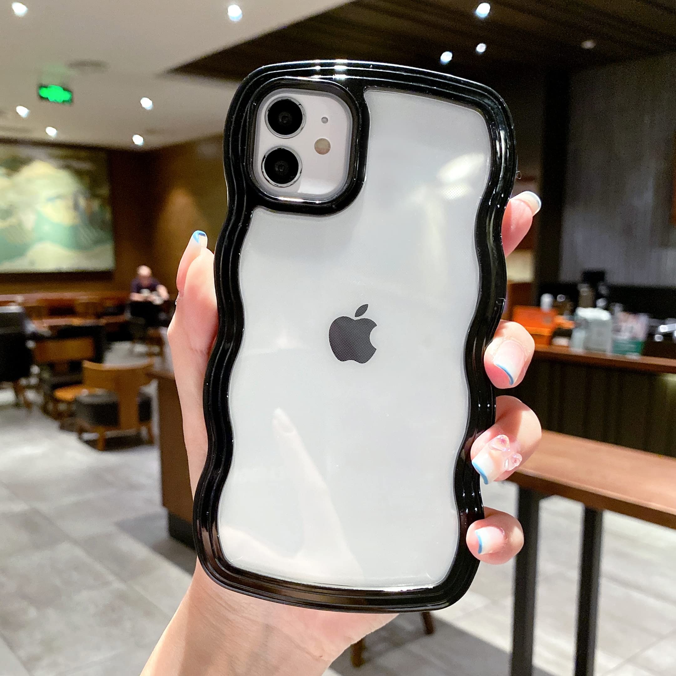 QLTYPRI iPhone 14ケース iPhone 13ケース クリア TPUカバー おしゃれ 韓国 可愛い 透明 薄型 軽量 耐衝撃 スマホケース ワイヤレス充電対応 ストラップホール付き アイフォン 14/13 ケース 6.1インチ 対応 - ブラック