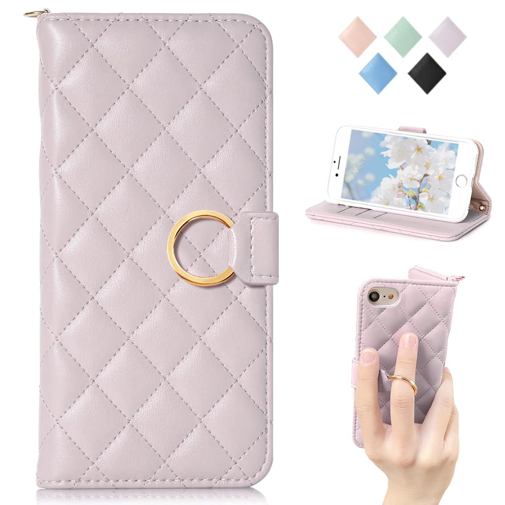 MAGICASE FOR iPhonese第2世代 第3世代 ケース 手帳型 iphone se2 ケース 手帳型 iphone8 ケース 手帳型 iphone7ケース 手帳型リング付きチェック柄 刺繍 アイフォンS