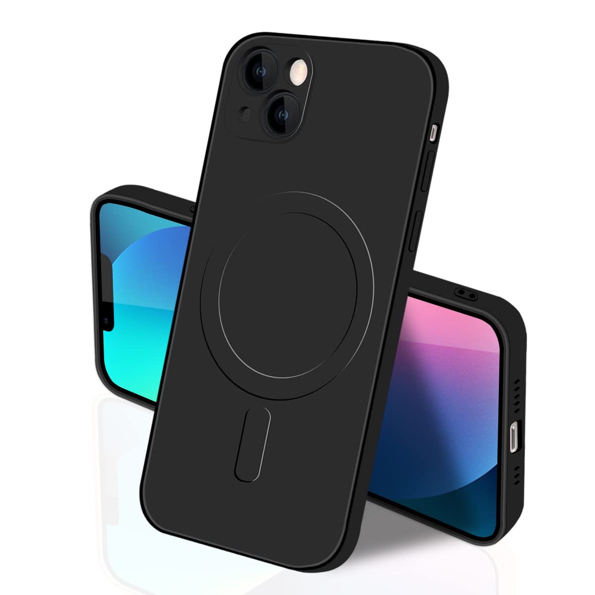 IPhone 13 MagSafe ケース マグネット搭載 シリコン アイフォン13 カバー スマホケース 全面保護 耐衝撃 液体シリコーン 薄型 ワイヤレス充電対応 ストラップホール付き 滑り止め 落下防止 6.1インチ（ブラック）