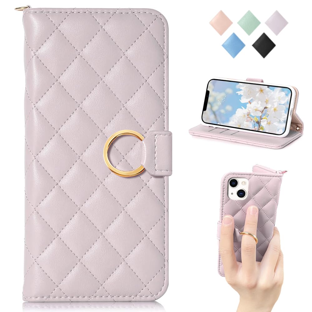 MAGICASE For iPhone13 ケース 手帳型 人気 アイフォン 13ケース 手帳型 チェック柄 刺繍 あいふぉん13 手帳カバー カード収納 スタンド機能 リング付き おしゃれ 可愛い 財布型レディース 女性 美しい アイホン13 手帳型 かわいい 折り畳み式 横置き機能 高級PUレザー 気質