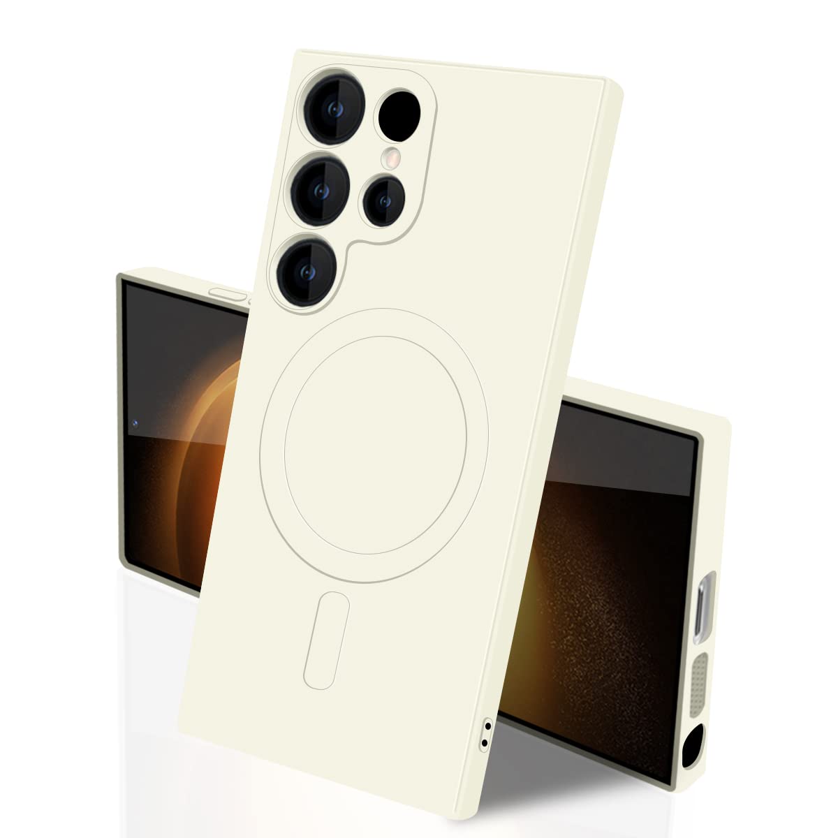 Samsung Galaxy S23 Ultra MagSafe ケース マグネット搭載 SC-52D SCG20 シリコン カバー ギャラクシーS23Ultra スマホケース 全面保護 耐衝撃 液体シリコーン 軽量 薄型 ワイヤレス充電対応 ストラップホール付き 滑り止め 落下防止（ホワイト）