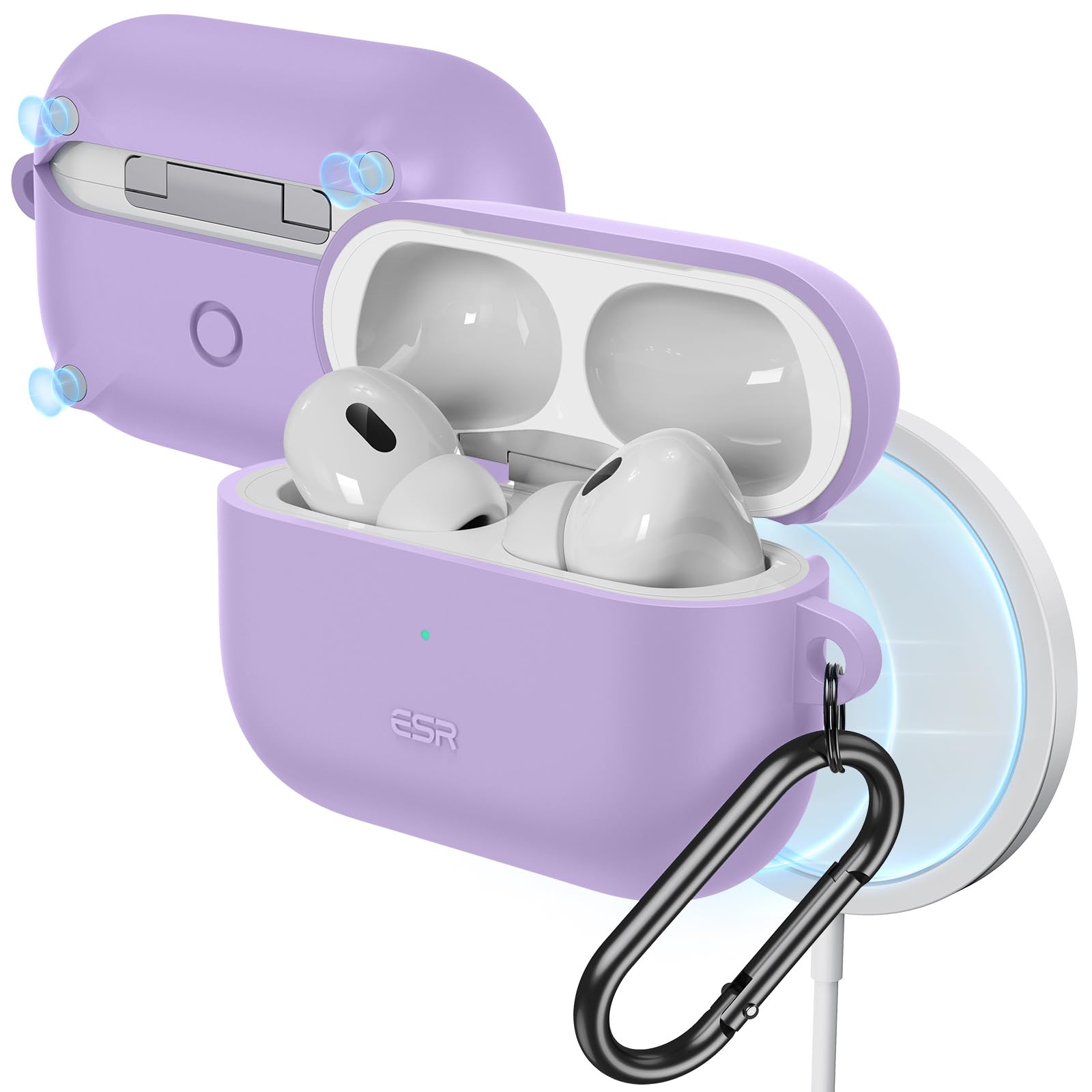 ESR AirPods Pro P[X (2022/2019)p AirPods Pro2 P[X HaloLock MagSafe Ή 2/1 VRیP[X Jrit CX[dΉ LEDCg ϏՌ p[v Bounce Series