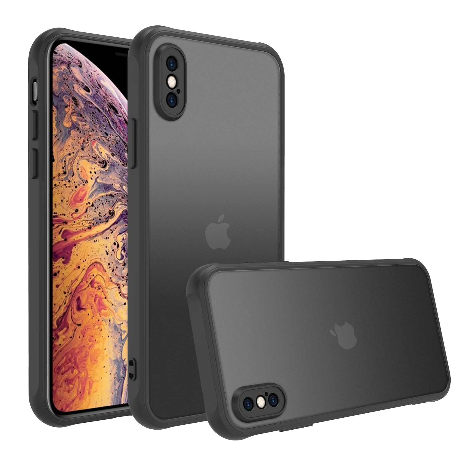 iPhone xs ケース iPhone x ケース iPhone xs/iPhone x ケース スマホカバー 耐衝撃 指紋防止 滑り止め マット半透明 黄ばみなし レンズ保護 米軍MIL規格アイフォン xs/x 用カバー インチ PinLiSheng (ブラック, iPhone xs)