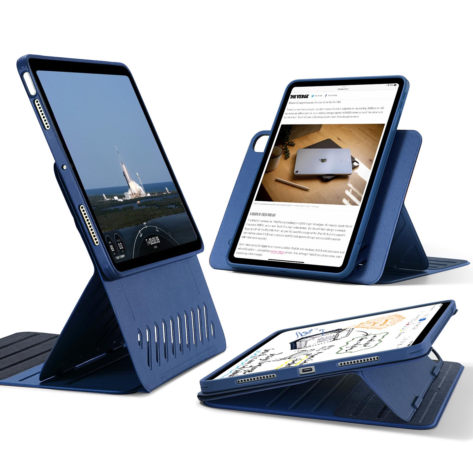 Other - ESR iPad Air 第5世代 ケース 2022 調整可能な縦/横置きケース iPad Air 第4世代 ケース 2020 10.9インチ 頑丈な保護 取り外し可能なマグネットカバー リフトアップ画面 9つのスタンド角度 Shiftシリーズ ブルー