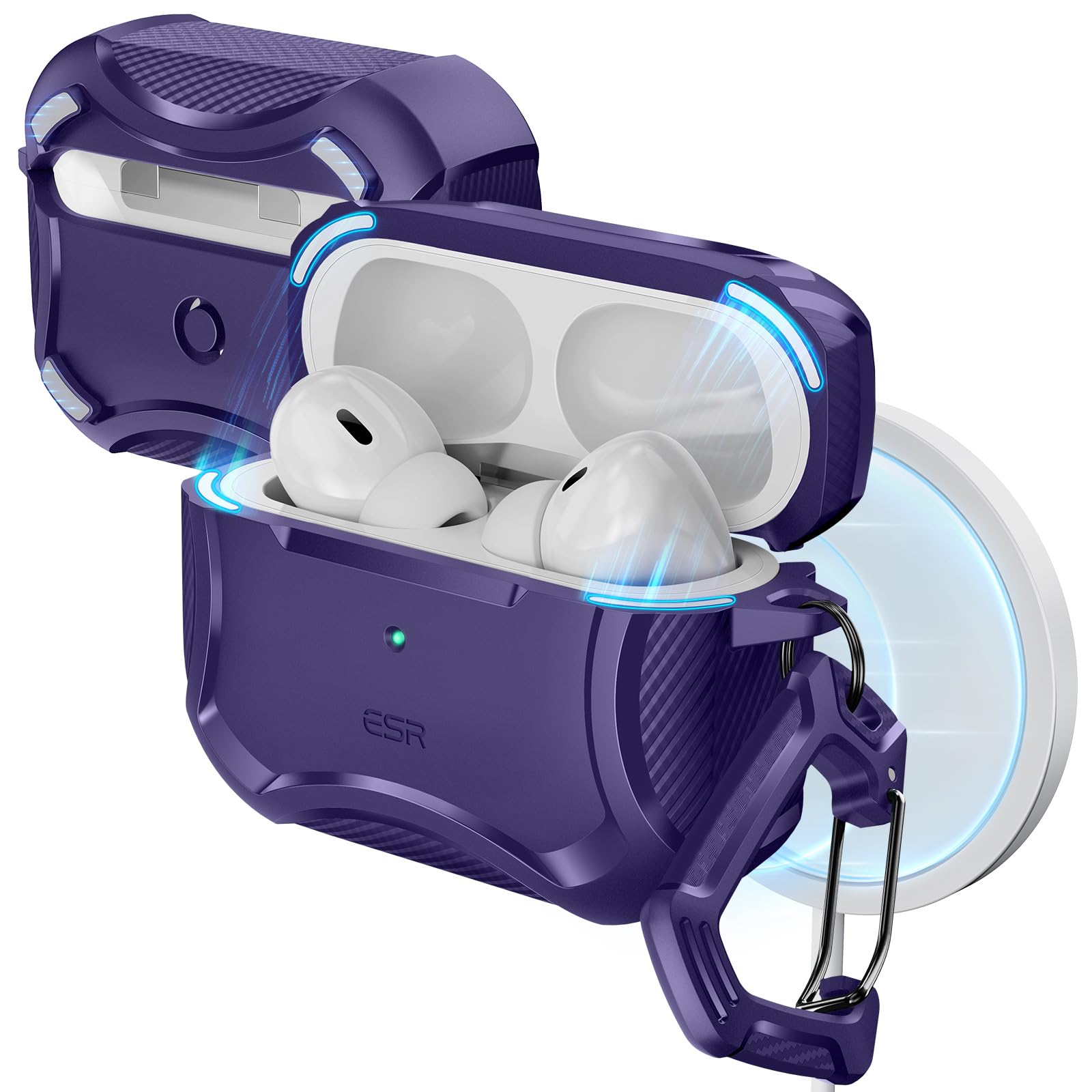 ESR AirPods Pro2 ケース MagSafe対応 AirPods Pro 第2世代/第1世代 (2023/2022/2019)共通 HaloLock付き(USB-C/Lightningケーブル対応)、強力な落下防止、磁気付き蓋、パープル