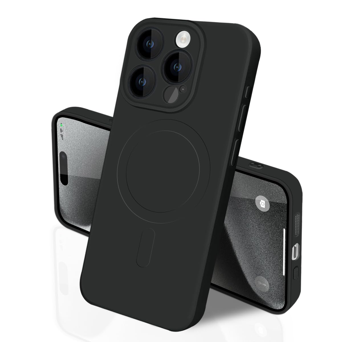 IPhone 15 Pro MagSafe ケース マグネット搭載 シリコン アイフォン15Pro カバー スマホケース 全面保護 耐衝撃 液体シリコーン 薄型 ワイヤレス充電対応 ストラップホール付き 滑り止め 落下防止 6.1インチ（ブラック）