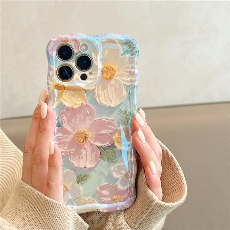 QLTYPRI iPhone 15ケースTPUカバー おしゃれ 韓国 可愛い 花柄 薄型 軽量 耐衝撃 スマホケース ワイヤレス充電対応 ストラップホール付き アイフォン15 ケース 6.1インチ 対応 - グリーン