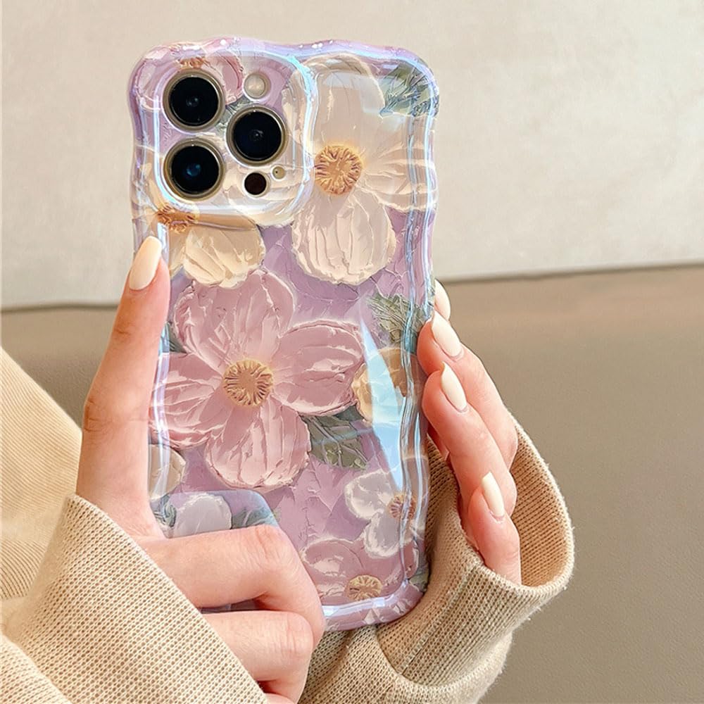QLTYPRI iPhone 12ケースTPUカバー おしゃれ 韓国 可愛い 花柄 薄型 軽量 耐衝撃 スマホケース ワイヤレス充電対応 ストラップホール付き アイフォン12 ケース 6.1インチ 対応 - ピンク