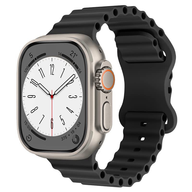 QLTYPRI コンパチブル Apple Watch オーシャンバンド 49mm 45mm 44mm 42mm 41mm 40mm 38mm アップルウォッチ バンスポーツバンド 交換バベルト シリコン製 柔らかい 通気 防汗 防水 男性 女性 iWatch Ultra 2/Ultra/ Series 9/8/7/6/5/4/3/2/1/SEに対応(42 mm/44 mm/45mm/49