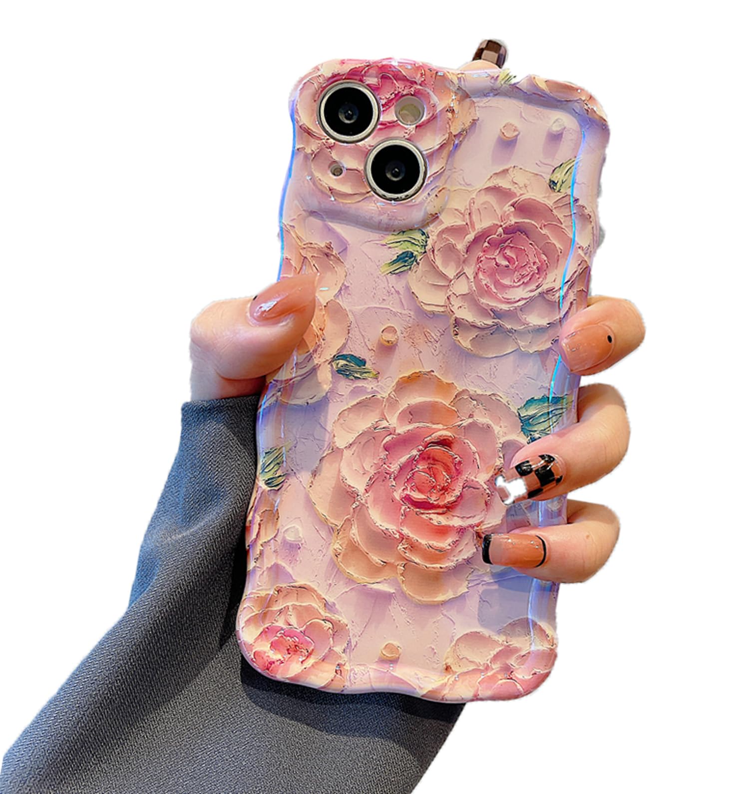 QLTYPRI iPhone 15 Pro MaxケースTPUカバー おしゃれ 韓国 可愛い 花柄 薄型 軽量 耐衝撃 スマホケース ワイヤレス充電対応 ストラップホール付き アイフォン15 Pro Max ケース 6.7インチ 対応 - ピンク #3