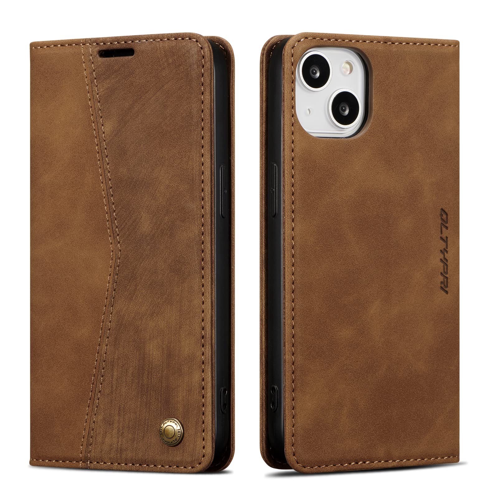 QLTYPRI iPhone 14 Plus ケース 手帳型 ケース 上質PUレザー 財布型 ケース アイフォン14 Plus ケース手帳型 携帯カバー カード収納 スタンド機能付き 磁気閉鎖 軽量薄型 着脱しやすい 耐衝撃 保護力 手作 iPhone 14 Plus対応 6.7inch, ブラウン(2)