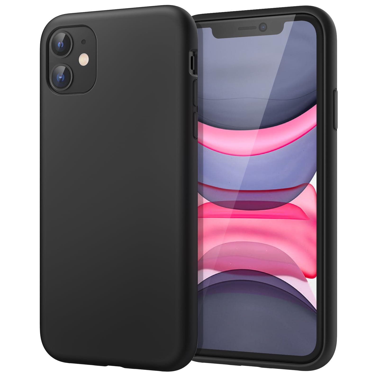 JEDirect iPhone11 シリコーンケース(2019モデル 6.1インチ専用) シルキーソフトタッチフルボディ保護ケース マイクロファイバーライニング付き耐衝撃カバー (ブラック)