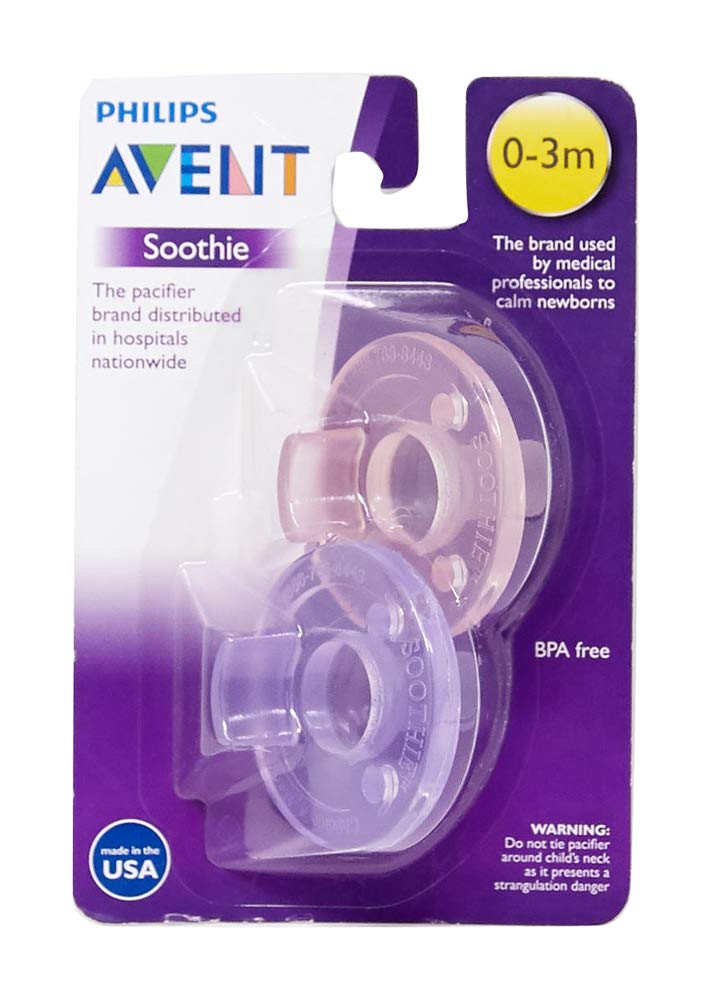 Philips 2 Pack AVENT Soothie Pacifier, Pink/Purple, 0-3 Months