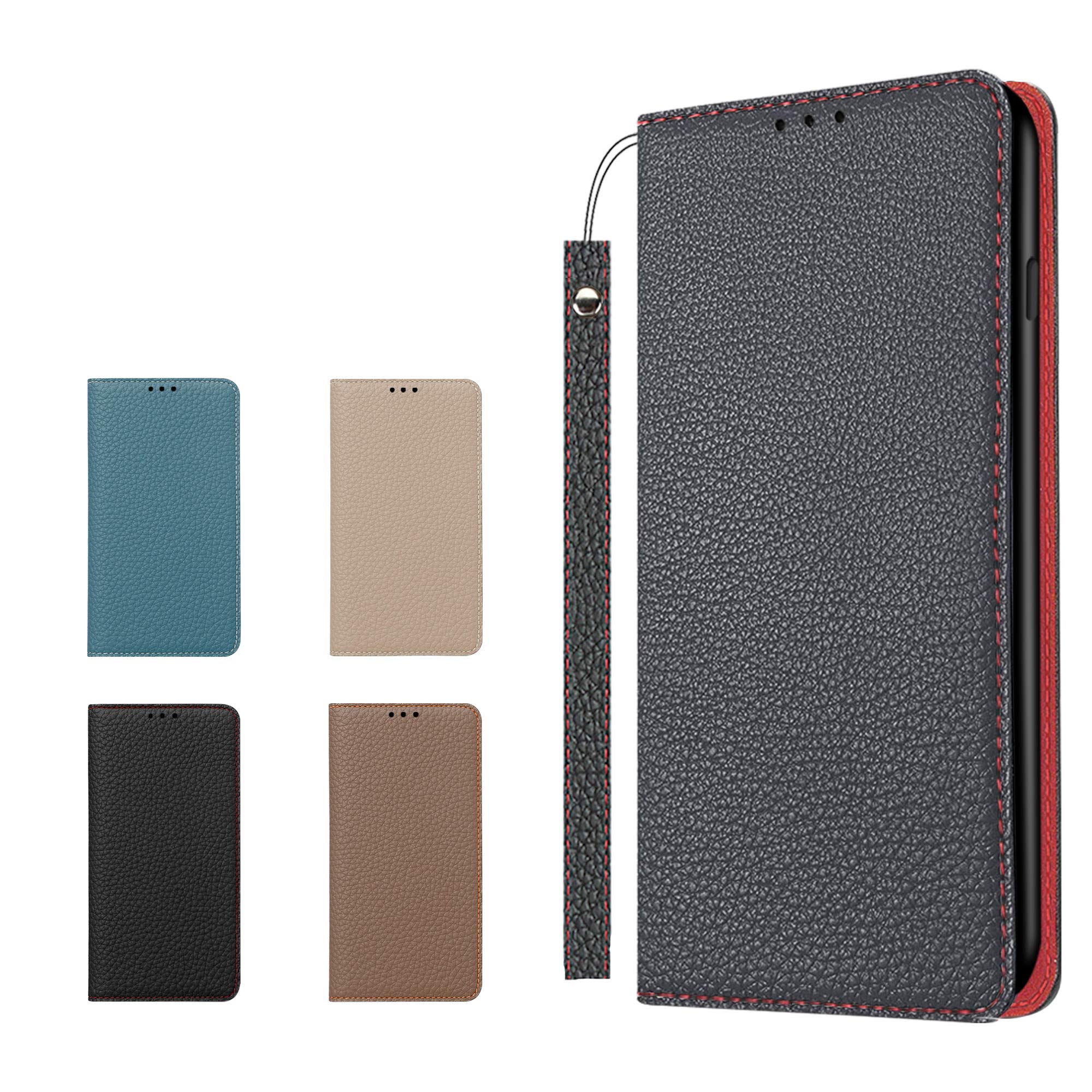 Clicsun iPhone12 Pro ケース 高級牛本革ケース 手帳型 アイフォン12 Pro カバー 本革 レザー カバー スタンド機能 ストラップ付き マグネット式 カードポケット ギフトボックス付き ブラック×レッド