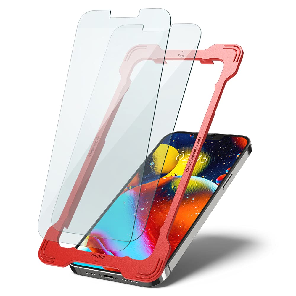 Caseology iPhone 14 Plus /13 Pro Max 対応 ガラスフィルム 2枚 ガイド枠 9H 硬度 プレミアム 強化ガラス 保護フィルム 高透過率 耐久性 互換性 スナップ フィット