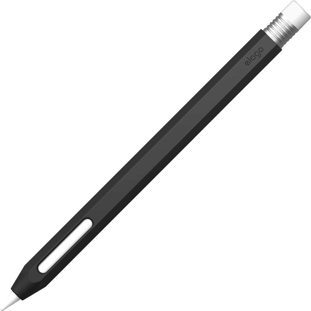 elago Apple Pencil 第2世代 対応 ケース かわいい 鉛筆 デザイン 握りやすい 滑り止め グリップ シリコン 保護 カバー 充電 ペアリング ダブルタップ 可能 [ アップルペンシル 2 ApplePencil 第二世代 MU8F2JA 対応 ] CLASSIC CASE ブラックシルバー