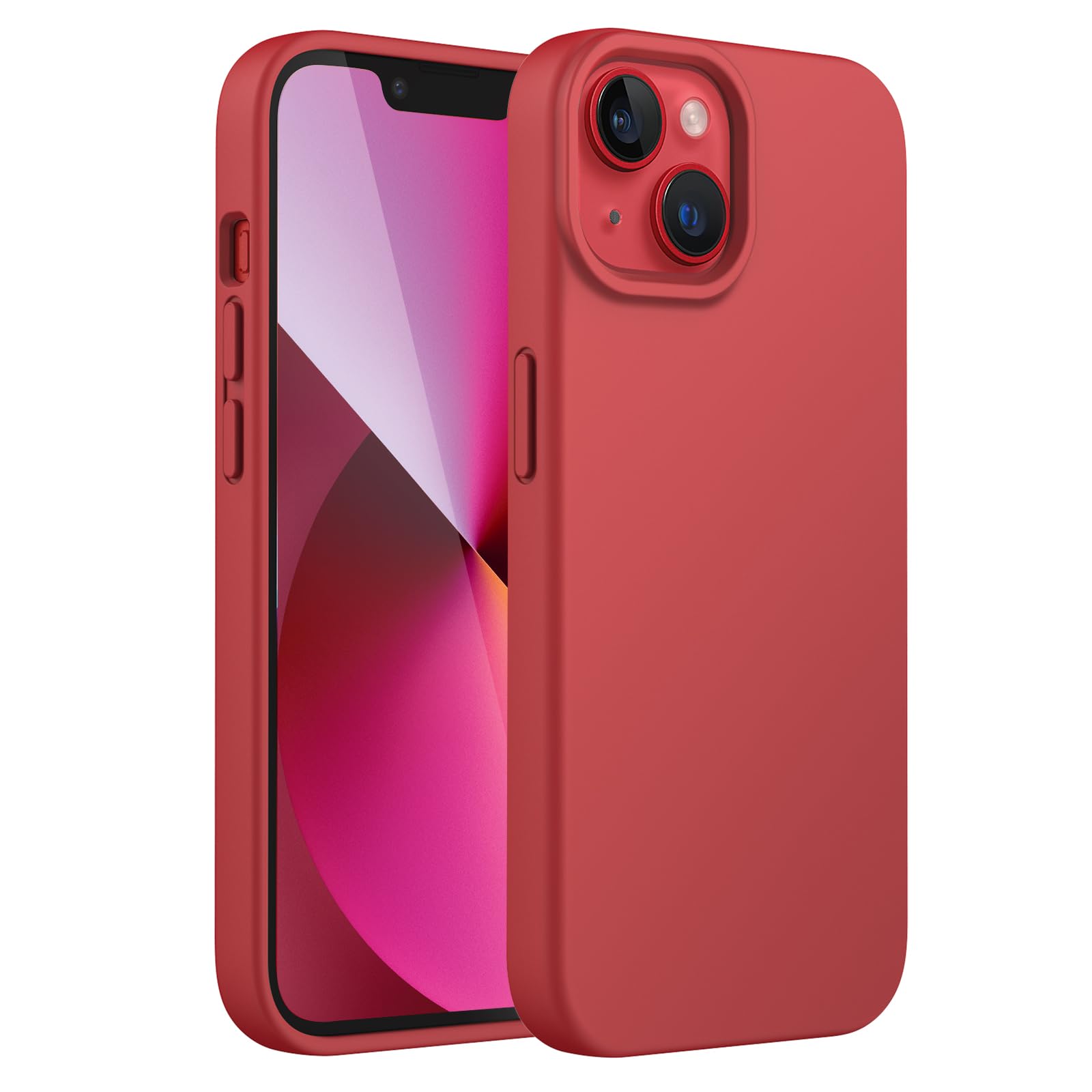 JEDirect iPhone13 mini シリコンケース(5.4インチ専用) シルキーソフトタッチフルボディ保護ケース マイクロファイバーライニング付き耐衝撃カバー (レッド)