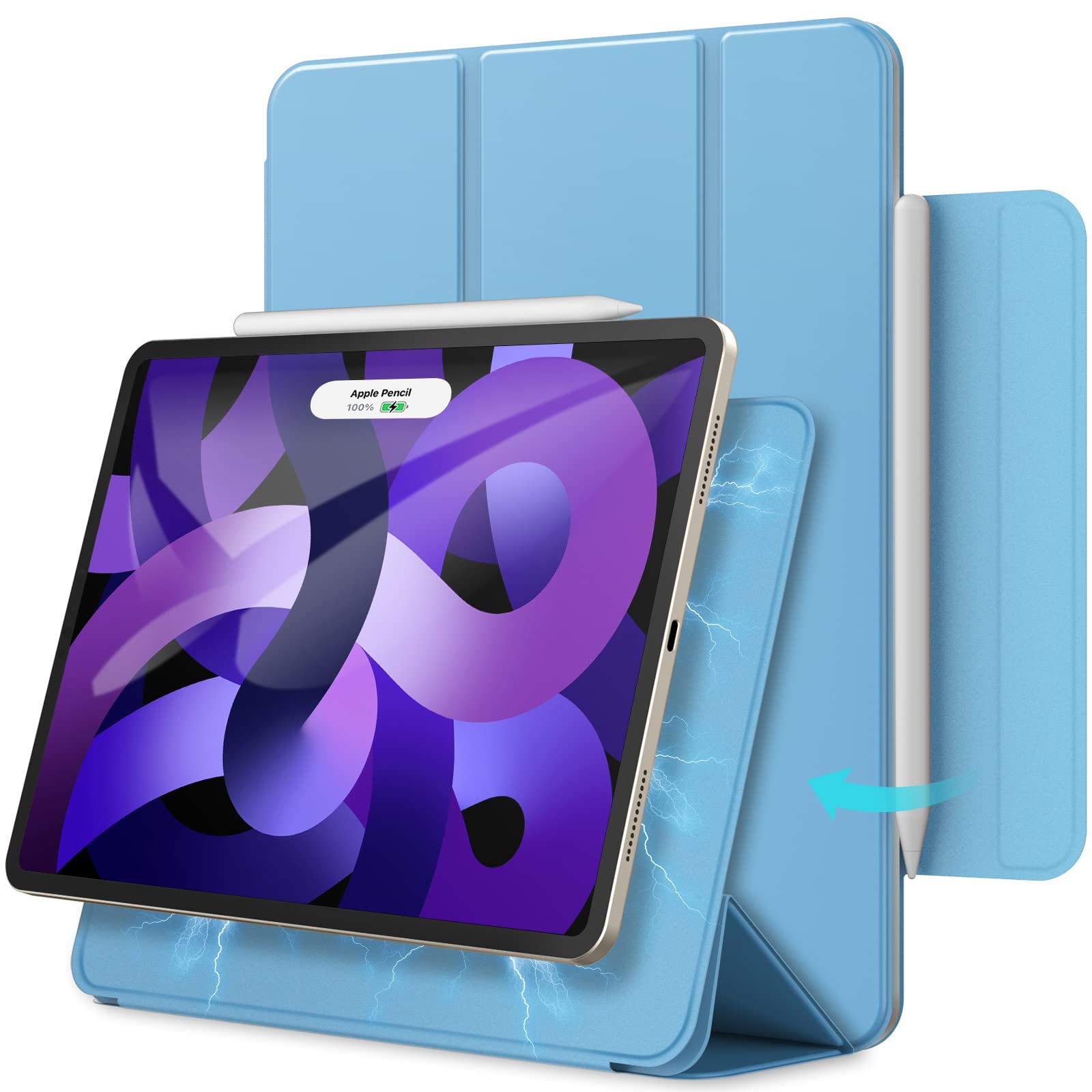 JEDirect iPad Air 5/4 2022/2020 10.9インチ、iPad Pro 11 (2018) 用マグネットケース Pencil2充電対応 磁気吸着 スリムスマート保護カバー 自動ウェイクアップ/スリープ (ブルー)