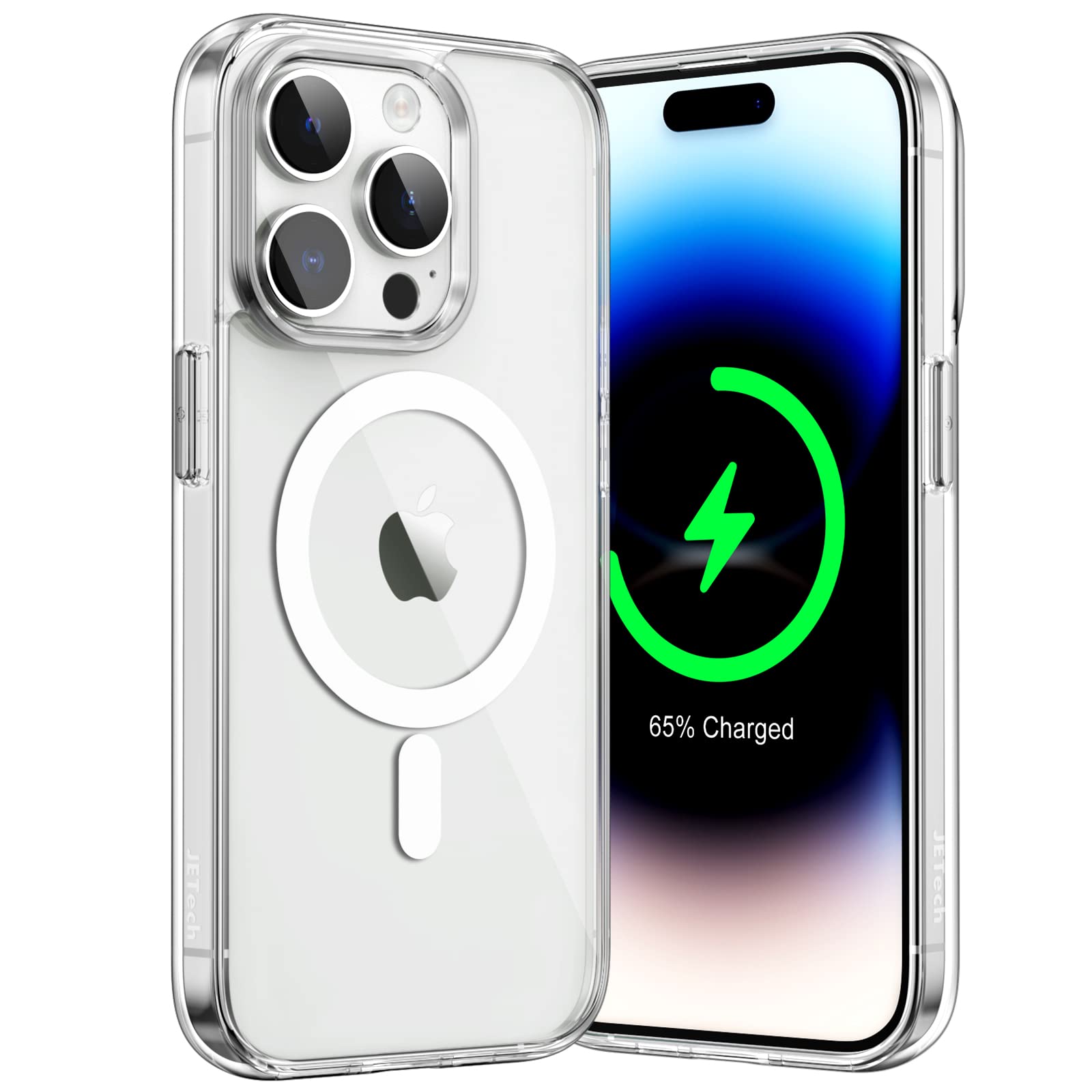 JEDirect iPhone 14 Pro 6.1インチ用 マグネット ケース MagSafe ワイヤレス充電対応 衝撃吸収 バンパーカバー 傷つけ防止 透明バック (クリア)