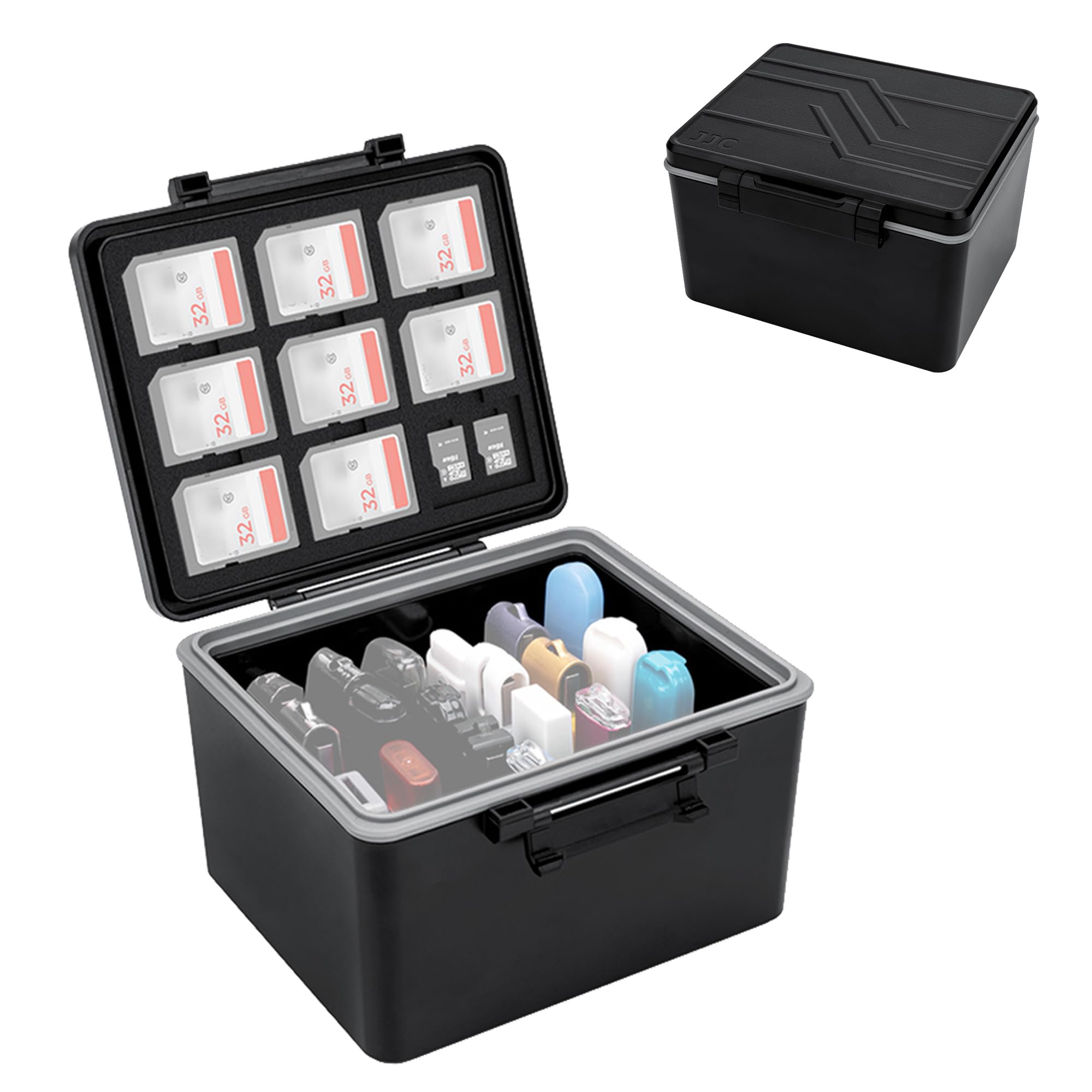 JJC 大容量 USBフラッシュメモリケース USBメモリケース メモリーカードケース SDカードケース USBフラッシュメモリ/USBメモリ x26本+ SD/SDHC/SDXC カード x9枚 + Micro SD/マイクロ sd カード x18枚 収納可能 ABS製 丈夫 耐圧 耐衝撃 防塵 耐摩耗 メモ用紙/番号シール付き