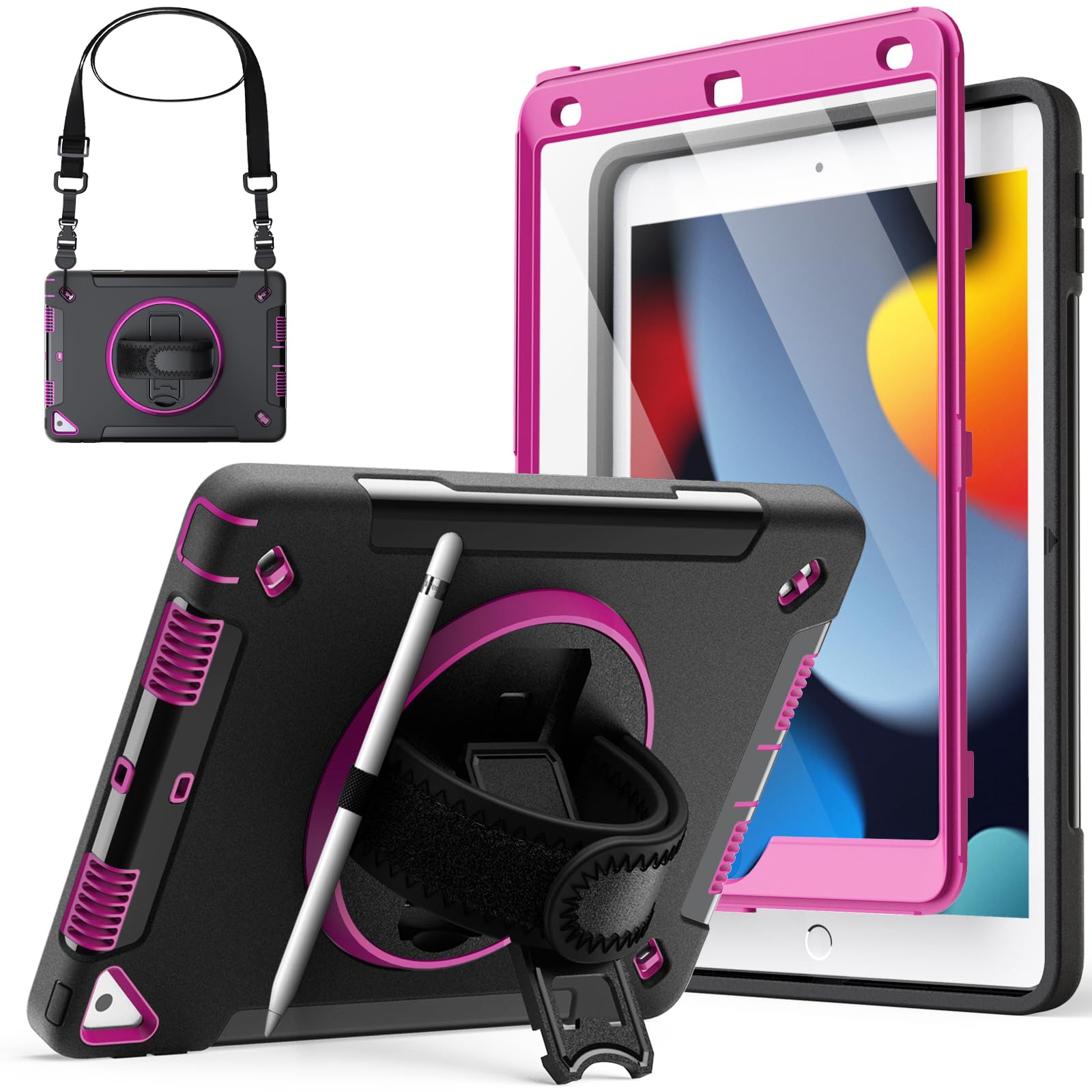 JEDirect iPad 10.2インチ ケース (第9/8/7世代、2021/2020/2019モデル) 液晶保護フィルム付き 保護耐..