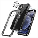 JEDirect 3 in 1 iPhone 12 mini ケース (5.4インチ専用) 液晶保護 2枚フィルム+2枚カメラレンズフィルム付き 全面保護 強化ガラスフィルム 耐衝撃カバー (ブラック)(2)