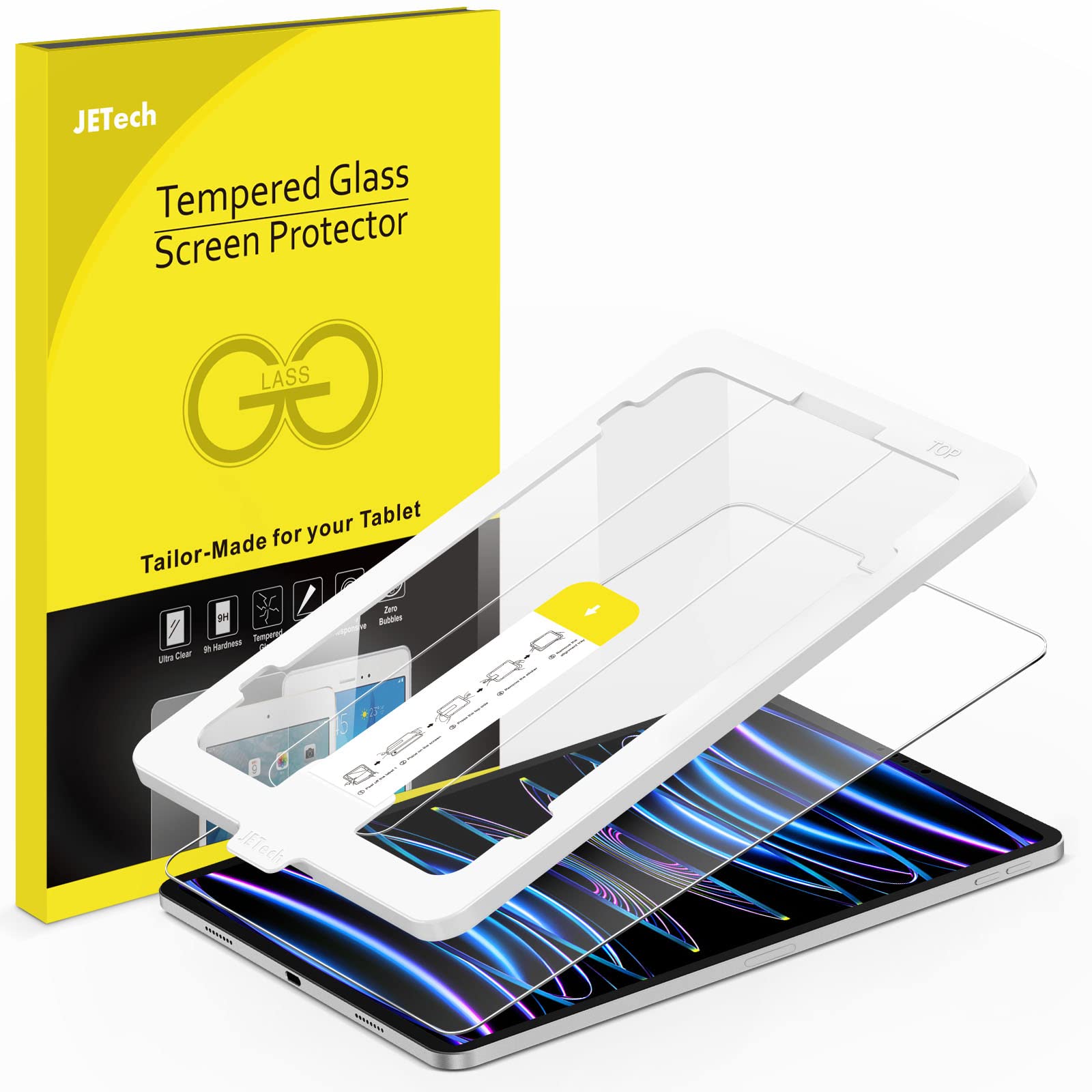 JEDirect ワンタッチ貼り付けフィルム iPad Pro 11インチ全モデルとiPad Air 5/4 10.9インチ用 強化ガラスフィルム 自動調整ツールキット付き HDクリア