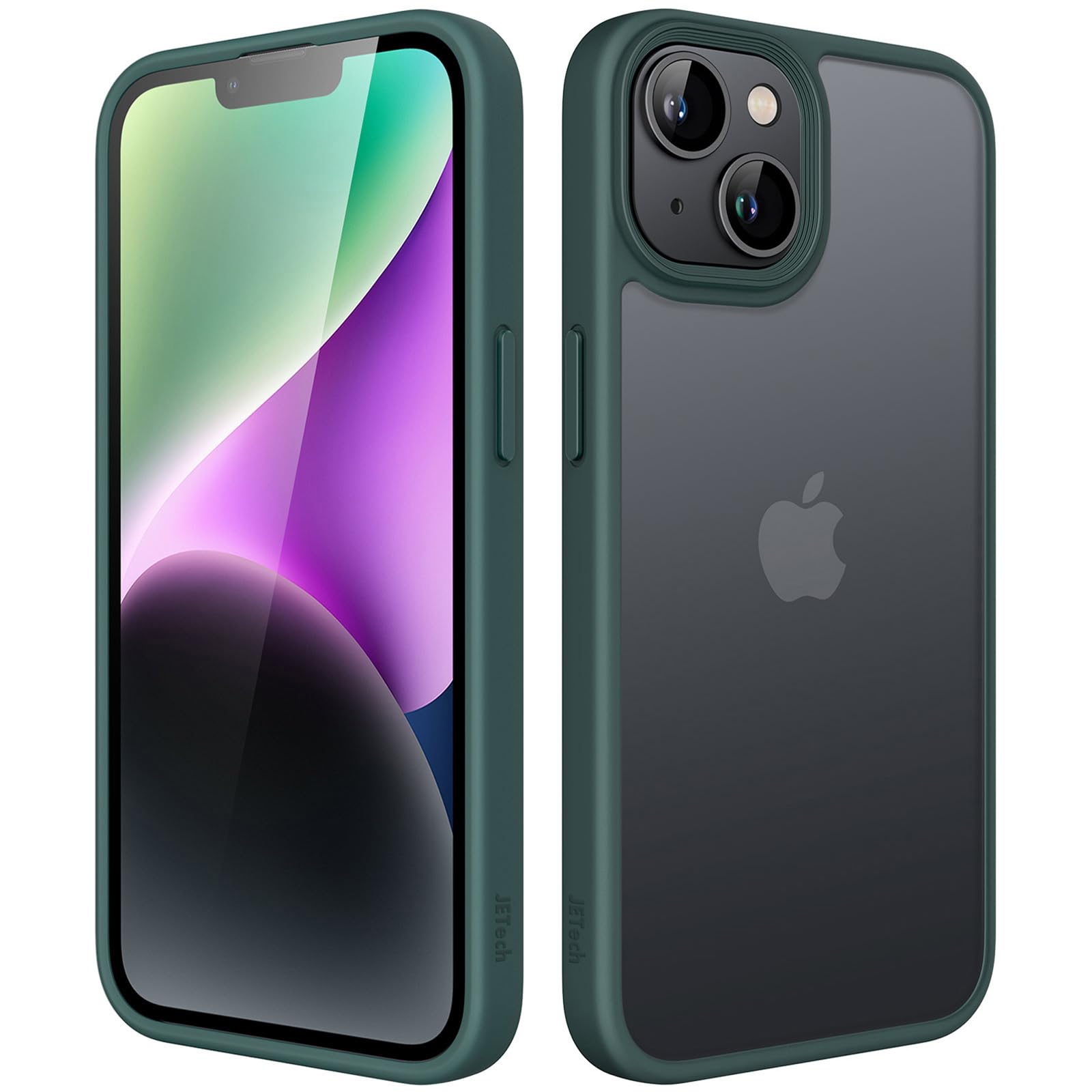 JEDirect マットケース iPhone 14 6.1インチ用 耐衝撃性ミリタリーグレードの落下防止 つや消しの半透明の背面電話カバー 指紋防止 (濃い緑色)