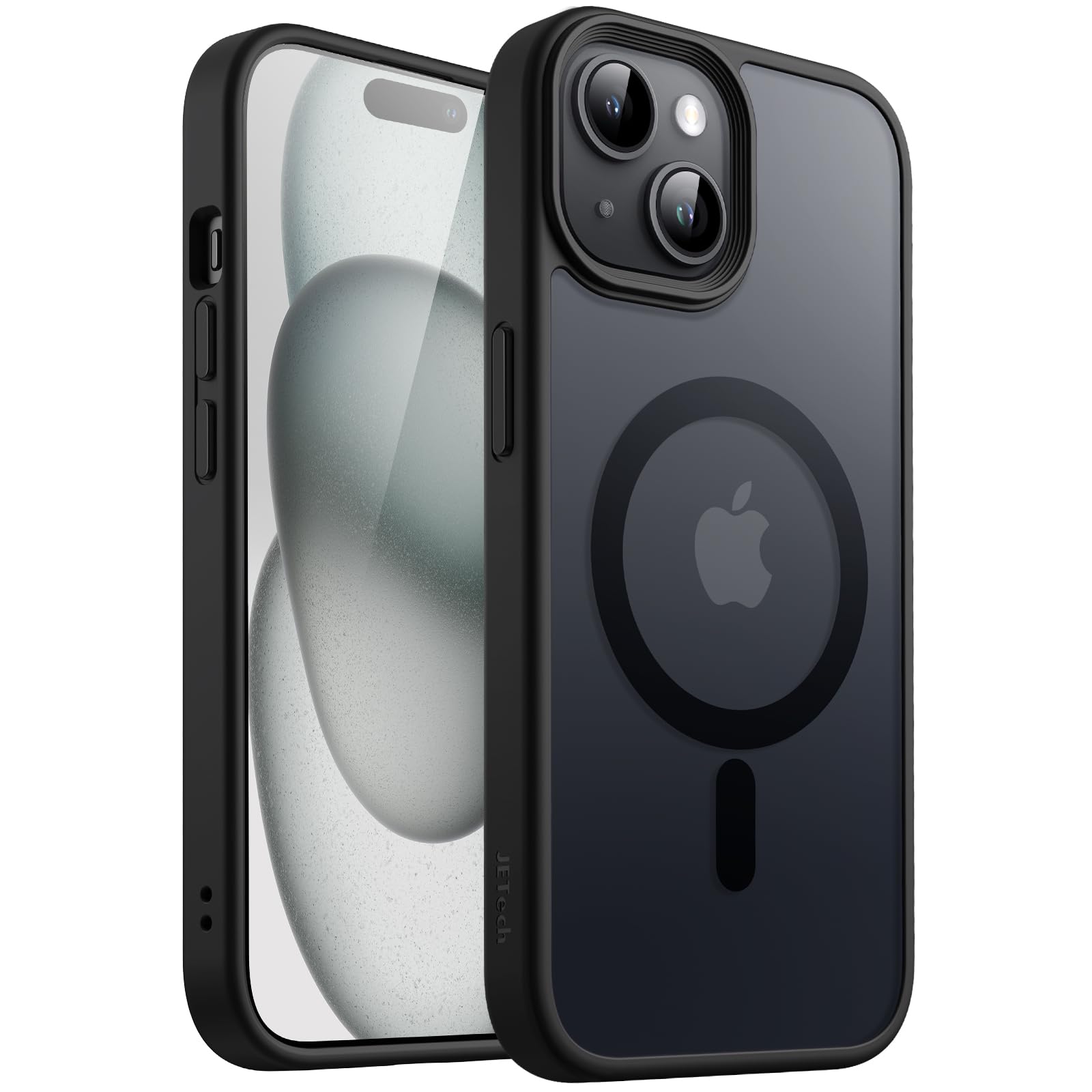 JEDirect iPhone 15 Plus 6.7インチ用 マグネット ケース MagSafeに対応 半透明のマット背面 薄型 耐衝撃 カバー (ブラック)
