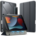 JEDirect 着脱式ケース iPad 9/8/7用 (10.2インチ、2021/2020/2019モデル、第9/8/7世代) Pencilホルダー付き 取り外し可能な磁気カバー 三つ折りスタンド クリアバック 自動ウェイク/スリープ (スペースグレイ)(2)