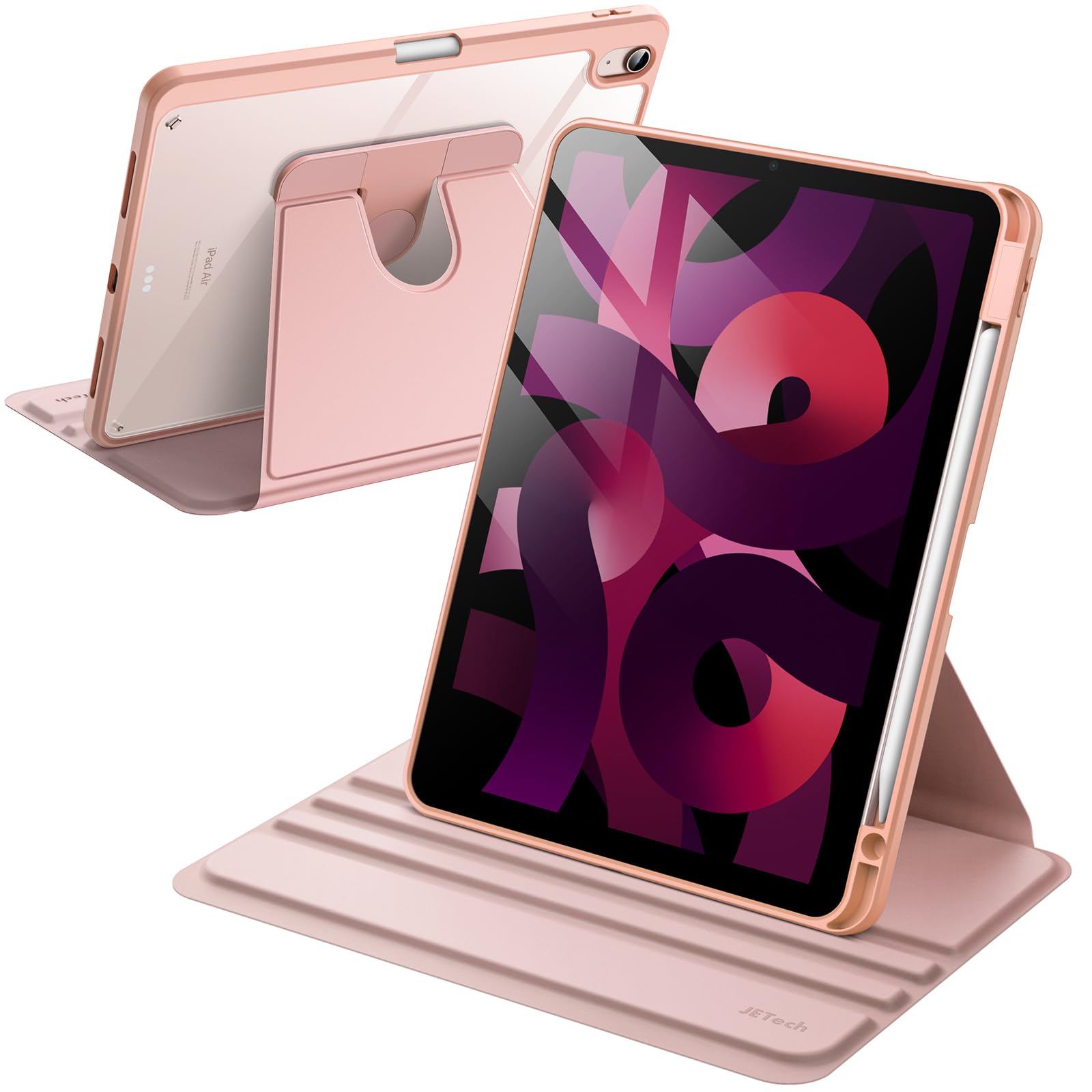 其它 - JEDirect 回転ケース iPad Air 5/4用 (2022/2020、第5/4世代、10.9インチ) Pencilホルダー付き 360°回転保護 スタンドカバー クリアバック 自動ウェイク/スリープ (ローズゴールド)