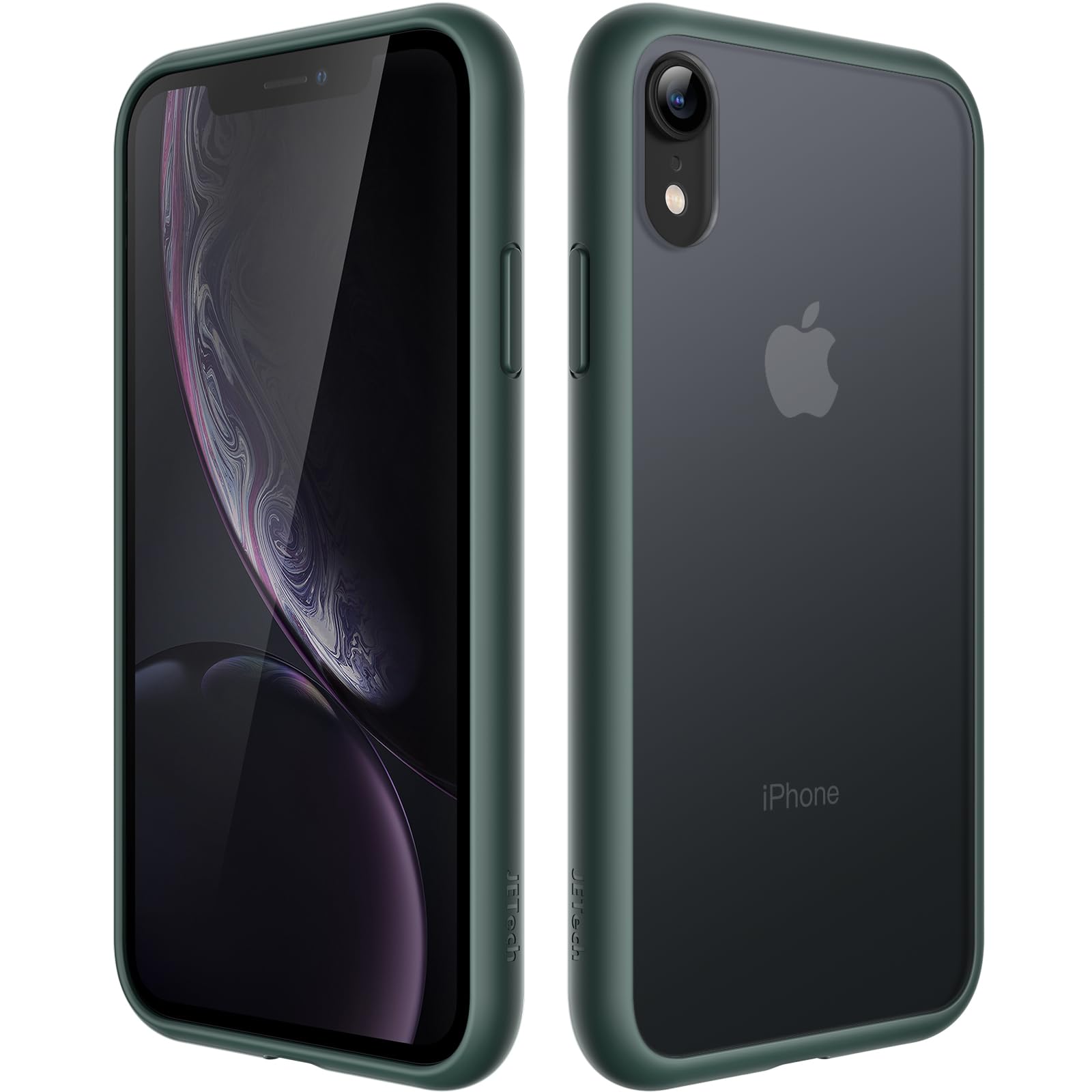 JEDirect マットケース iPhone XR 6.1インチ 耐衝撃性ミリタリーグレードの落下防止 つや消しの半透明の背面電話カバー 指紋防止 (濃い緑色)
