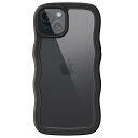 JEDirect iPhone 15 6.1インチ用 かわいい ケース 波状フレーム うねうね 耐衝撃 スマホカバー 女性用 女子向け クリア ハードPCバック (ブラック)