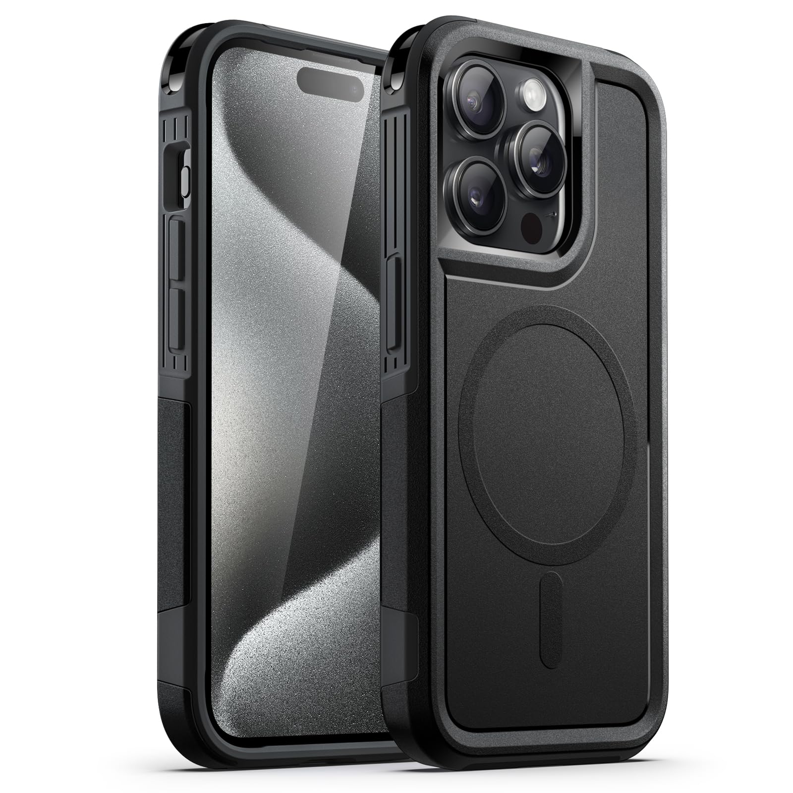 JEDirect iPhone15ProMax 6.7インチ用（15 Pro Max） ケース MagSafe対応 高耐久性 頑丈な二重保護 耐衝撃 マグネットタフカバー (ブラック)