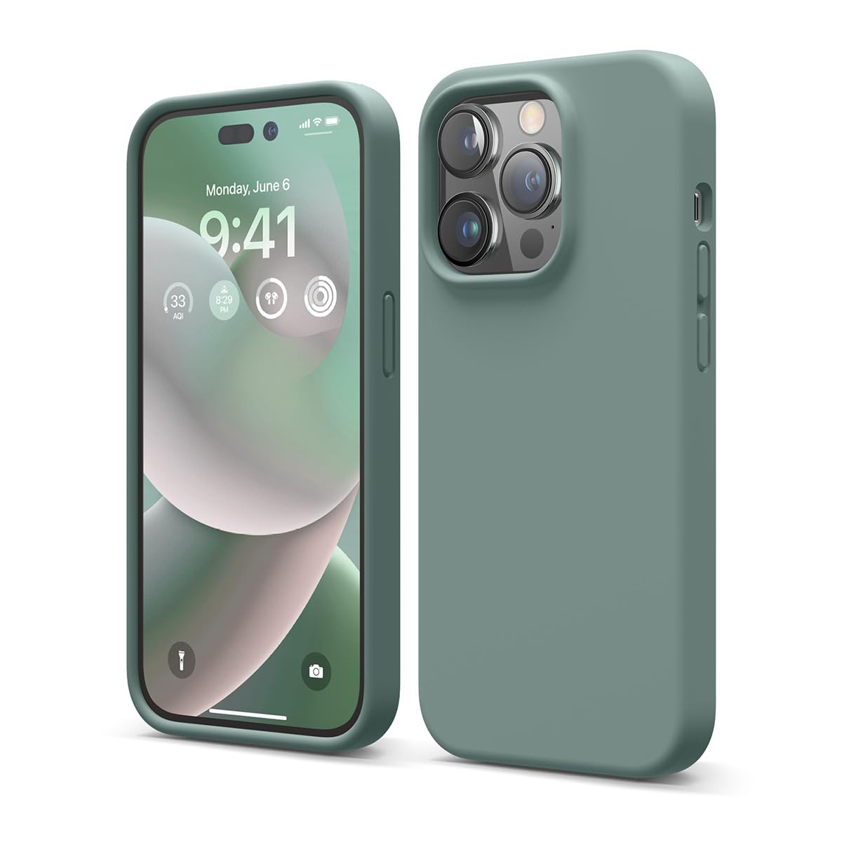 elago iPhone15 対応 ケース 耐衝撃 傷 指紋 防止 シリコン スマホケース スリム 衝撃吸収 サラサラ 手触り シリコンケース Apple iPhone 15 アイフォン15 対応 携帯ケース iPhone15ケース SILICONE CASE ミッドナイトグリーン