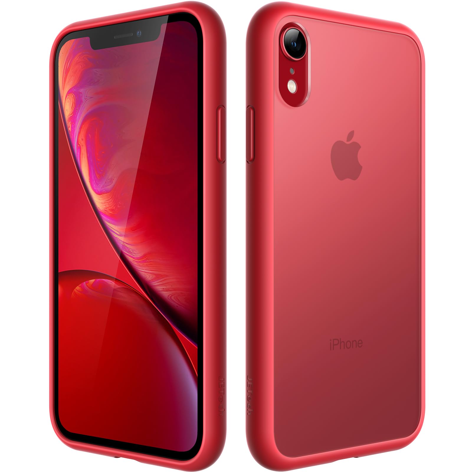 Rakuten - JEDirect マットケース iPhone XR 6.1インチ 耐衝撃性ミリタリーグレードの落下防止 つや消しの半透明の背面電話カバー 指紋防止 (レッド)