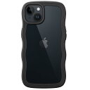 JEDirect iPhone 14 Plus 6.7インチ用 かわいい ケース 波状フレーム うねうね 耐衝撃 スマホカバー 女性用 女子向け クリア ハードPCバック (ブラック)