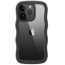 JEDirect iPhone 14 Pro Max 6.7インチ用 (14ProMax) かわいい ケース 波状フレーム うねうね 耐衝撃 スマホカバー 女性用 女子向け クリア ハードPCバック (ブラック)