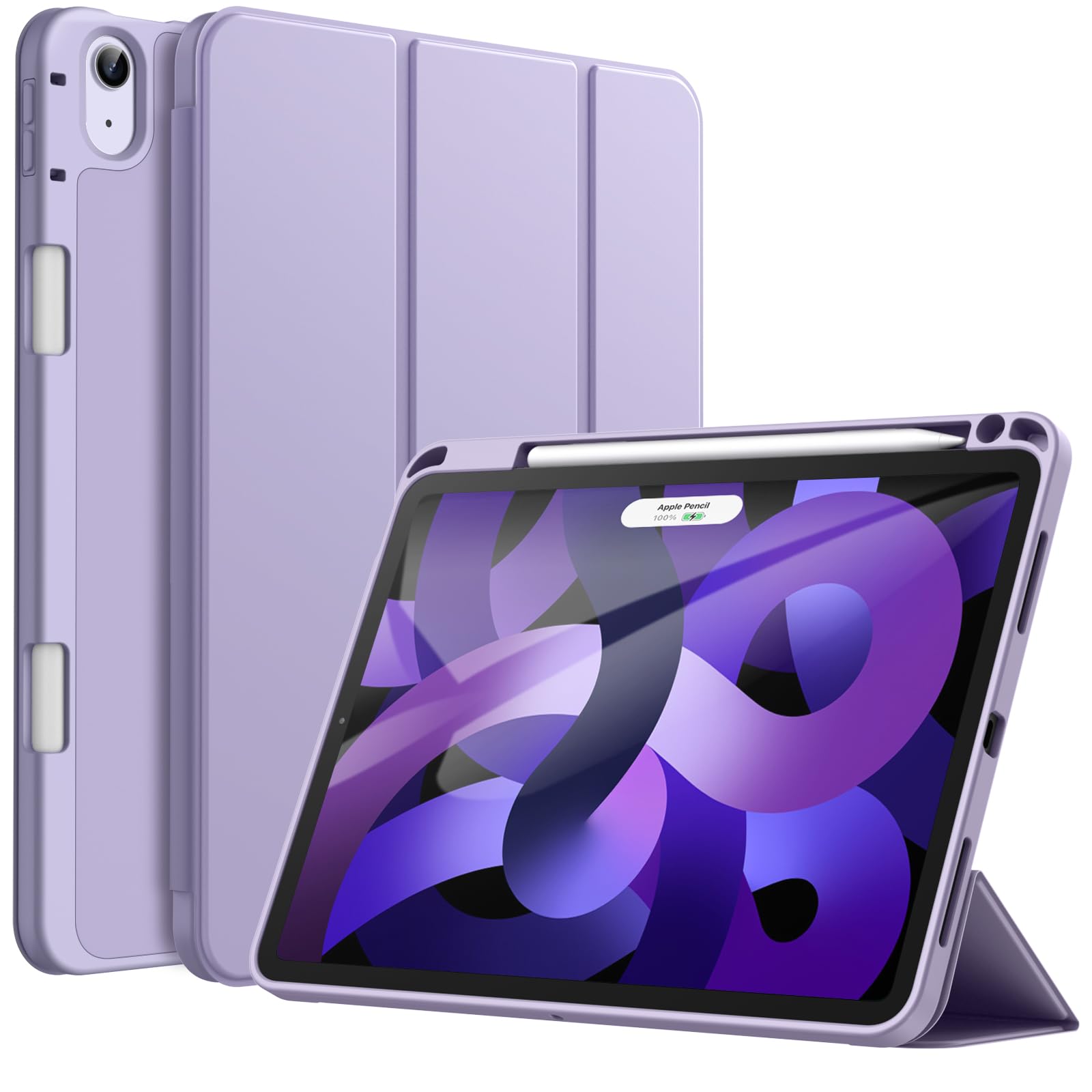 JEDirect iPad Air5/4 2022/2020 10.9インチ専用 保護ケース Pencilホルダー付き 第2世代Pencil充電対応 ソフトTPUバック スリム保護カバー オートウェイクアップ/スリープ機能付き (ライラック)