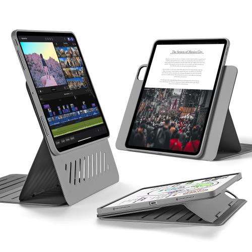 ESR iPad Pro 13インチ ケース M4 2024専用 取外し可能なマグネットカバー付き回転式ケース 縦向き/横向きスタンド 9段階の角度調節可能 Pencil Pro/USB-C完全対応 Shiftシリーズ グレー