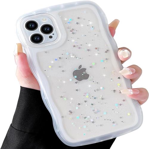 QLTYPRI iPhone 15ケース クリア TPU カバー ウェーブ おしゃれ 韓国 可愛い グリッター 透明 軽量 耐衝撃 滑り止め スマホケース ワイヤレス充電対応 ストラップホール付き アイフォン 15 ケース 6.1インチ 対応 - クリア