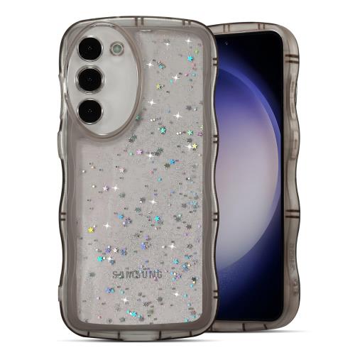 QLTYPRI Galaxy A54 5G ケース クリア TPU カバー ウェーブ おしゃれ 韓国 可愛い ウェーブ グリッター 透明 薄型 軽量 耐衝撃 滑り止め (SC-53D / SCG21) スマホケース ワイヤレス充電対応 ストラップホール付き ギャラクシーA54 ケース 6.4インチ 対応 - ブラック